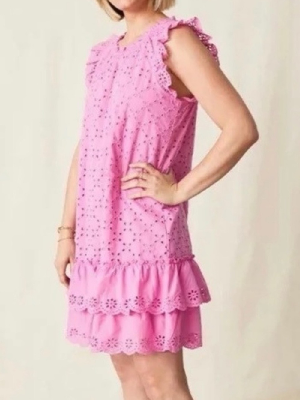 MATILDA JANE Pink Eyelet Ruffle Shift Dress